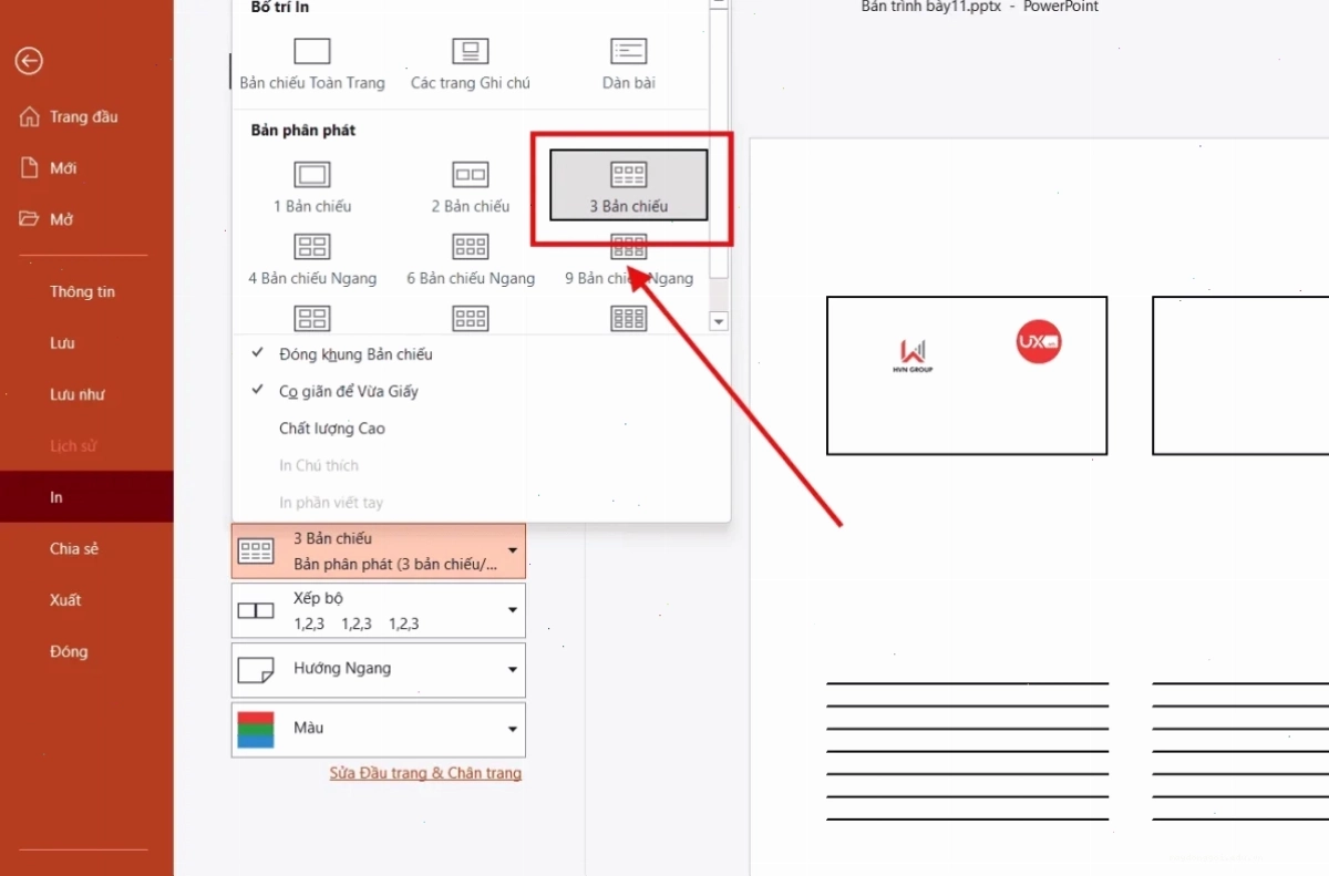 In 4 Slides kèm dòng kẻ ghi chú