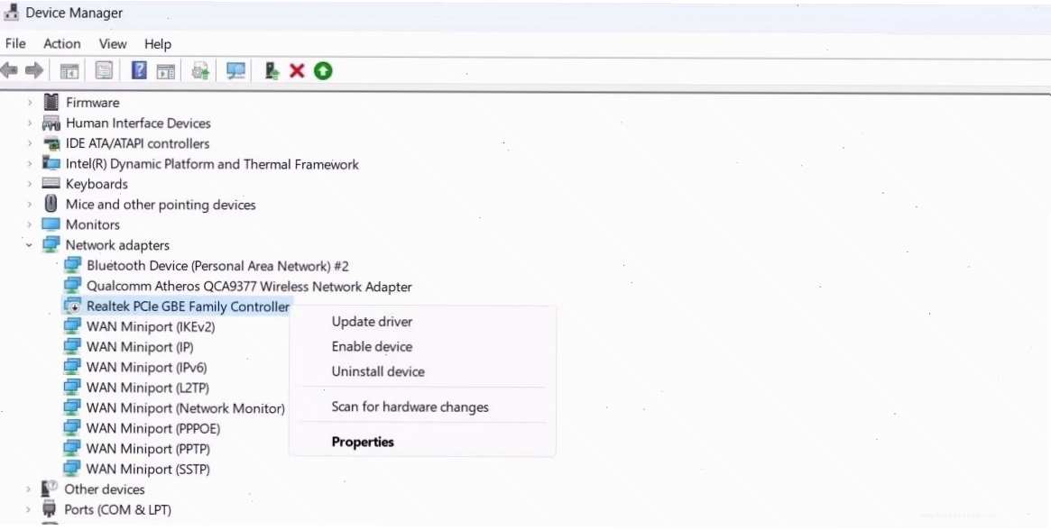 Kích hoạt driver Ethernet trên Windows