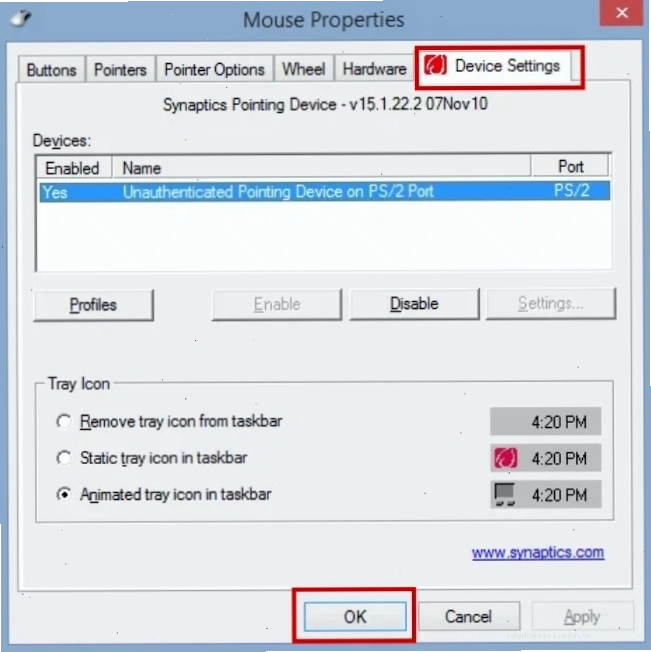 Kích hoạt touchpad qua cài đặt Windows