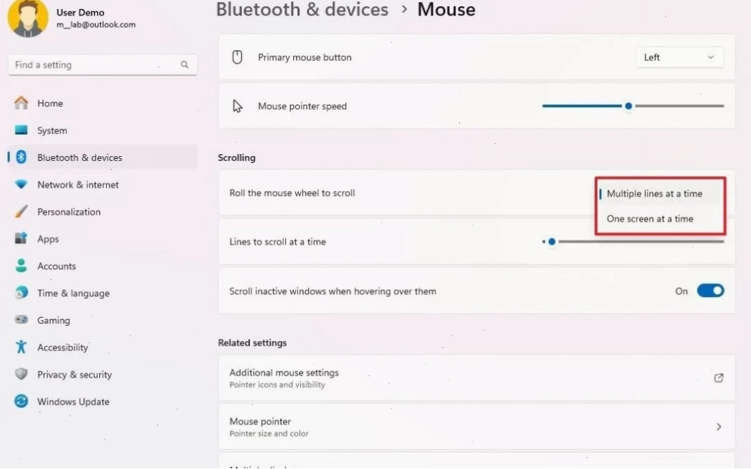 Kiểm tra và chỉnh lại cài đặt cuộn trong Windows