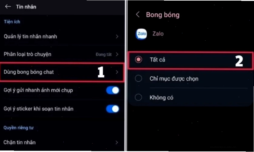 Kiểm tra xem đã bật bong bóng chat trên Zalo hay chưa?
