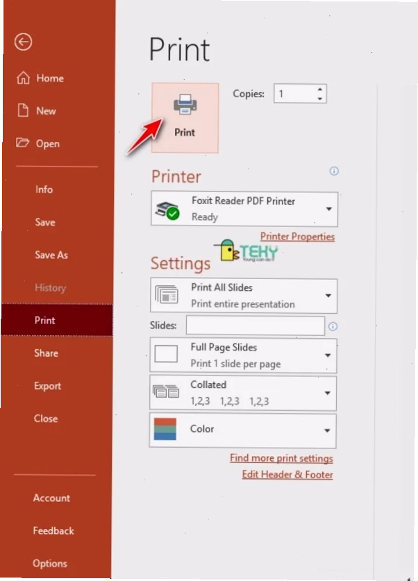 Lựa chọn bố cục in slide powerpoint