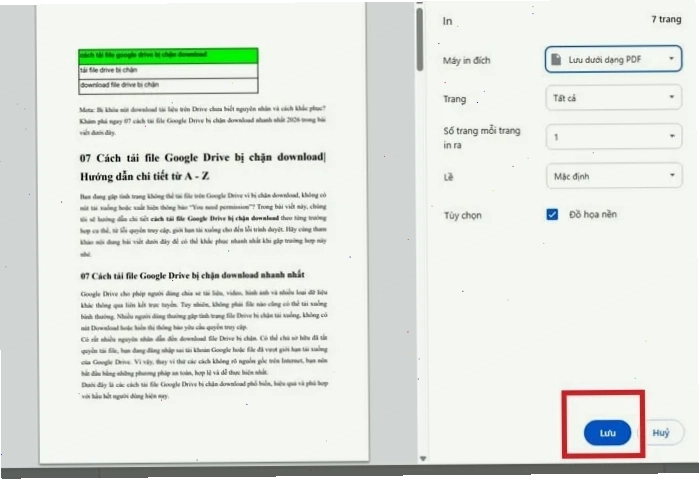 Lựa chọn Save as PDF trong cửa sổ In
