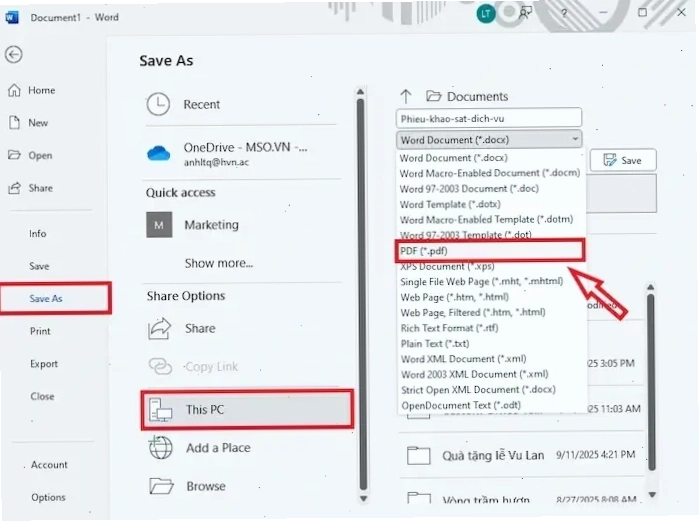 Lưu form dưới định dạng PDF