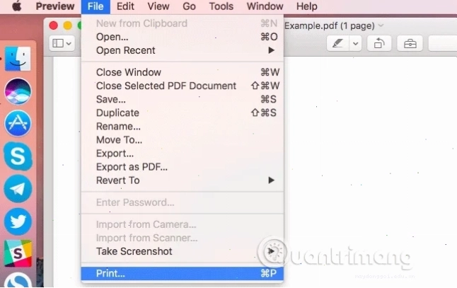 Menu File trong PDF reader, tùy chọn Print