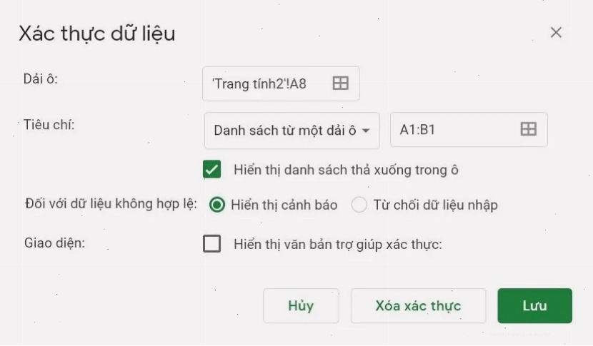 Minh họa cách tạo danh sách thả xuống phụ thuộc trong Google Sheets
