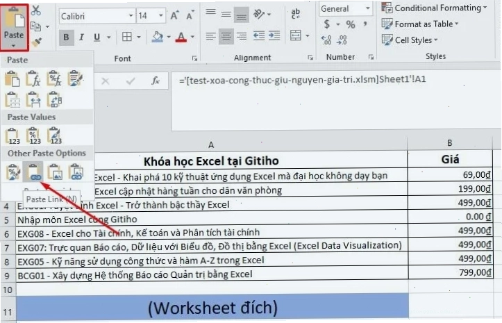 Minh họa Paste Link giữa các file Excel để tự động cập nhật