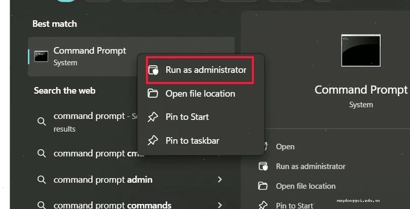Mở Command Prompt
