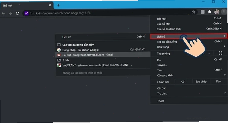 Mở lại Tab vừa đóng từ History trên Chrome