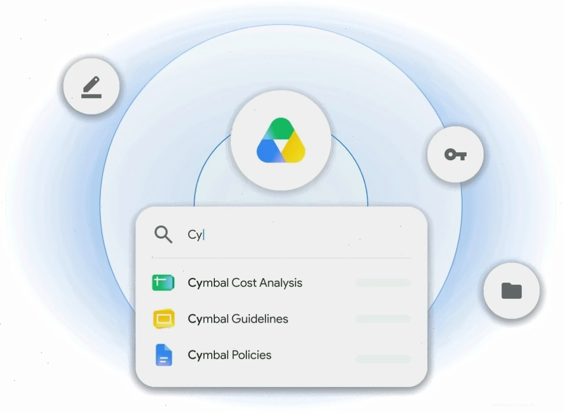Một người dùng bắt đầu nhập tên tệp vào công cụ tìm kiếm của Google Drive, sau đó danh sách các kết quả có thể trùng khớp xuất hiện.