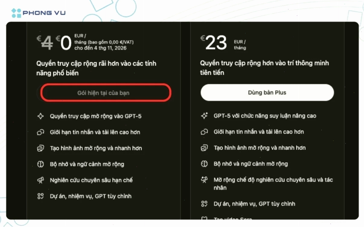 Nâng cấp tài khoản của bạn lên gói Go để nhận nhiều ưu đãi
