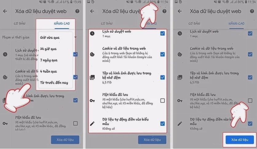 Nhấn chọn các dữ liệu muốn xóa và chọn xóa dữ liệu