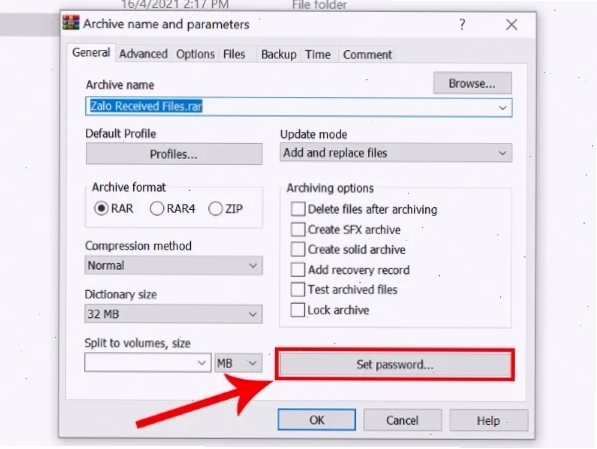 Nhấn chọn Set password… để nhập mật khẩu
