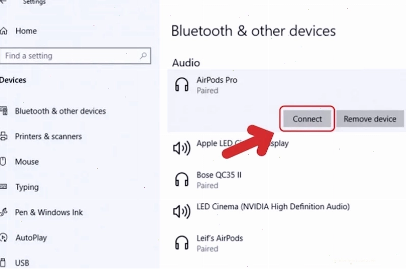 Nhấn Connect để kết nối tai nghe Airpod với PC