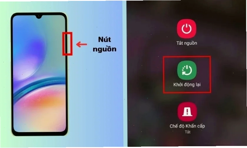 Nhấn giữ nút Nguồn và chọn mục Khởi động lại