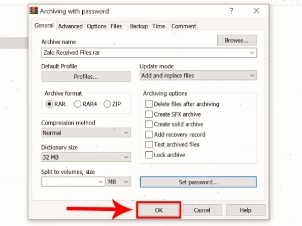 Nhấn OK để hoàn tất tạo file nén