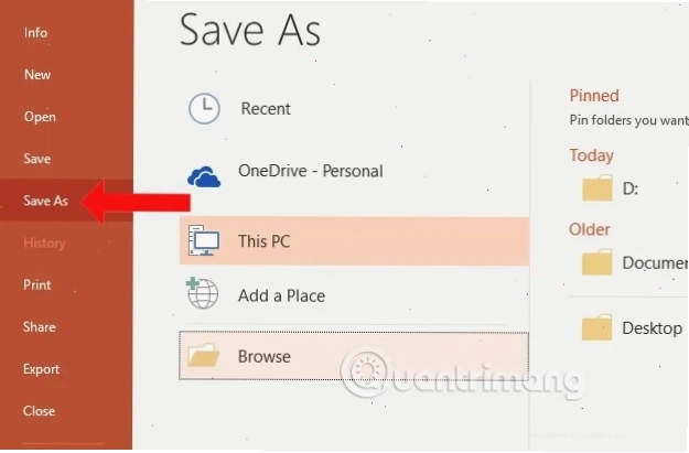 Nhấn Save As để lưu file PowerPoint