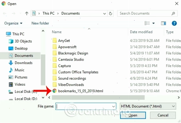 Nhập bookmark đã xuất vào trình duyệt Cốc Cốc
