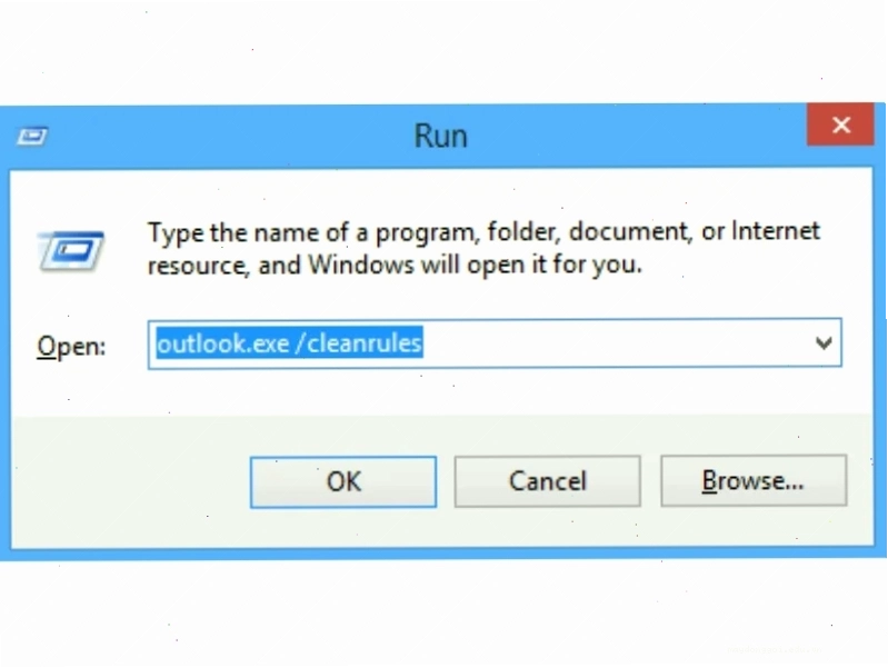 Nhập dòng lệnh outlook.exe/cleanrules để dọn dẹp toàn bộ quy tắc