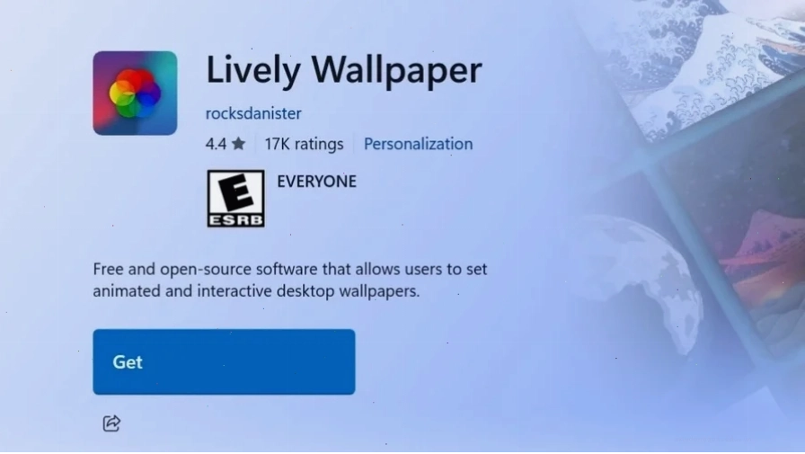 Nhấp vào nút Get để tải xuống Lively Wallpaper