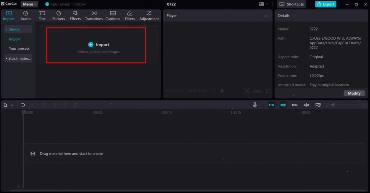 Nhập video vào CapCut để xóa nền