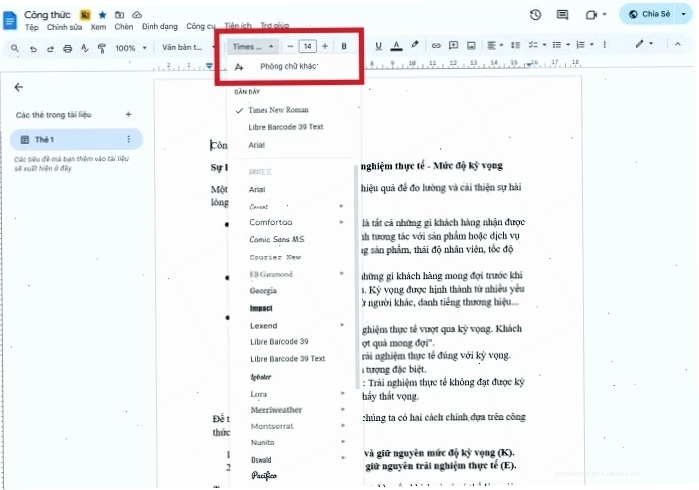 Phông chữ khác trong Google Docs