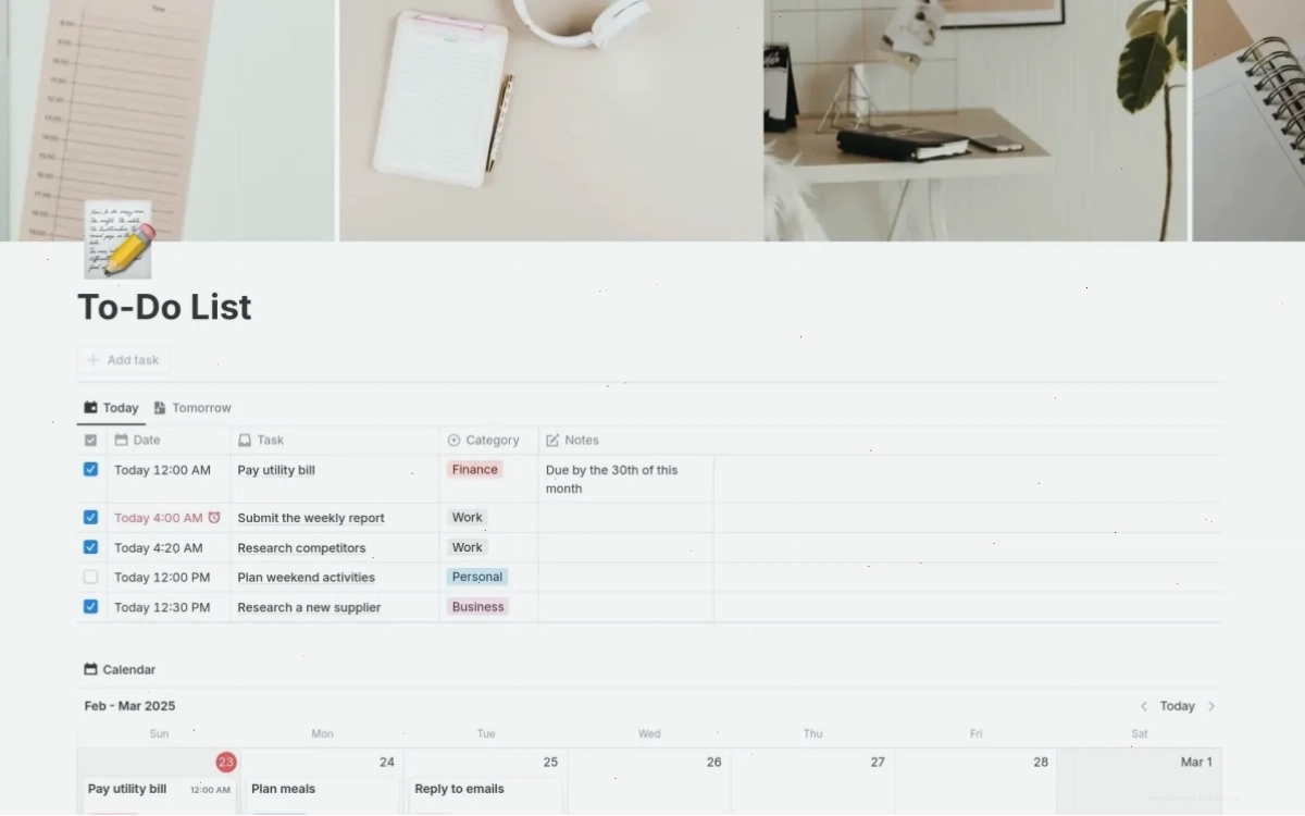 Plan your tasks with ease using this free and simple Notion to-do list template.