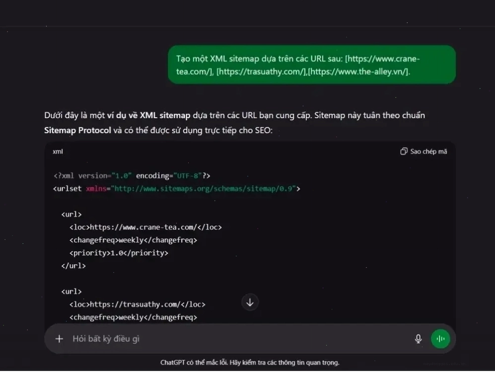 Prompt tạo sitemap chuẩn