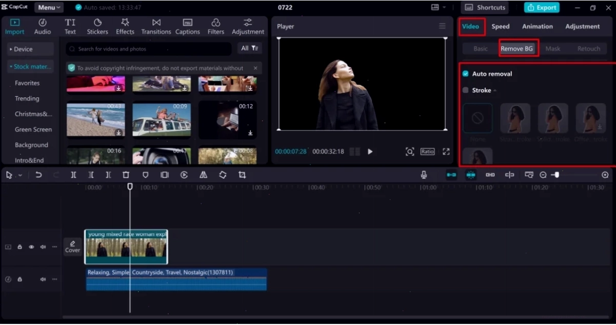 Removing background from the video using the CapCut desktop video editor