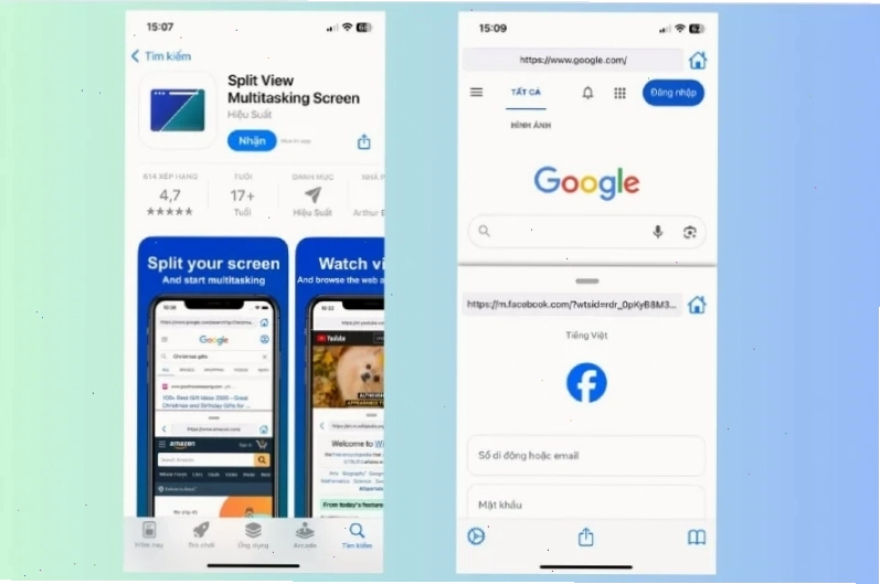 Split View Multitasking Screen chia đôi màn hình và duyệt web
