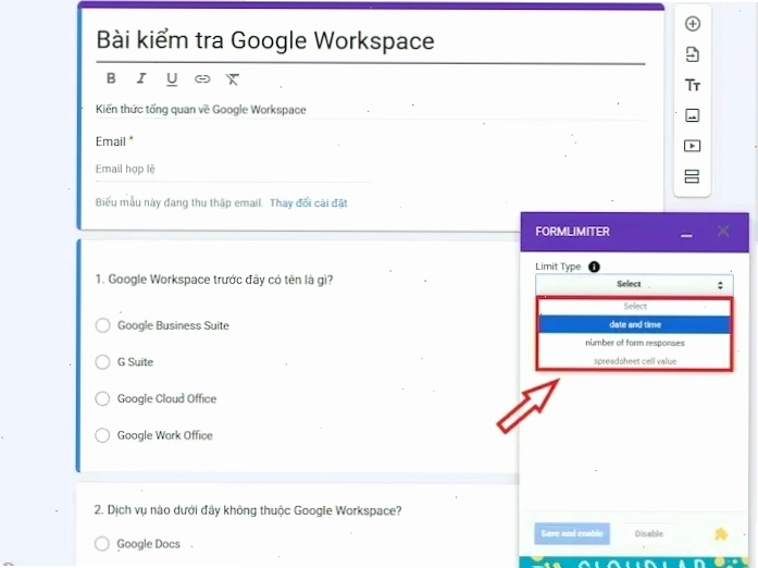 Sử Dụng Tiện ích Bổ sung FormLimiter để Cài đặt Thời Gian Trên GG Forms