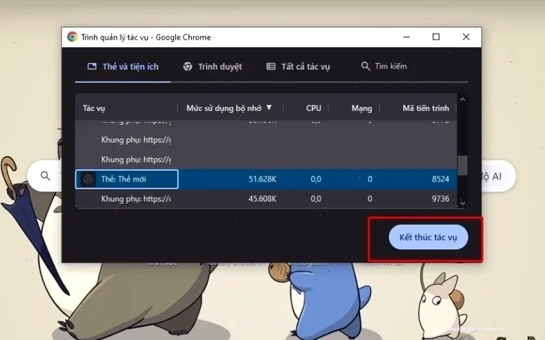 Sử dụng Trình quản lý tác vụ tích hợp của Chrome