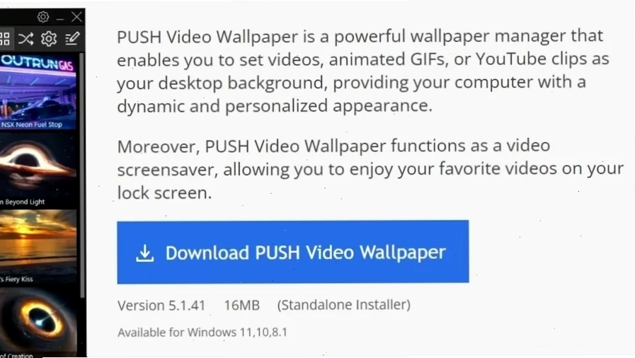 Tải file cài đặt Push Video Wallpaper