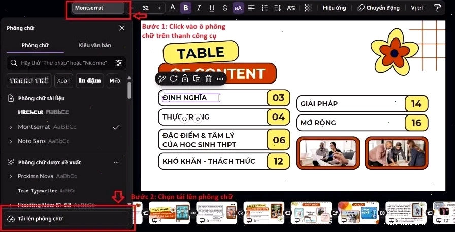Tải lên font tiếng việt từ máy tính của bạn lên thư viện text trên Canva