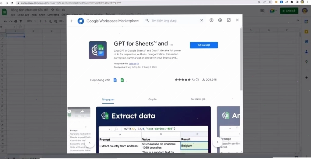 Tải tiện ích cho Google Sheets của bạn