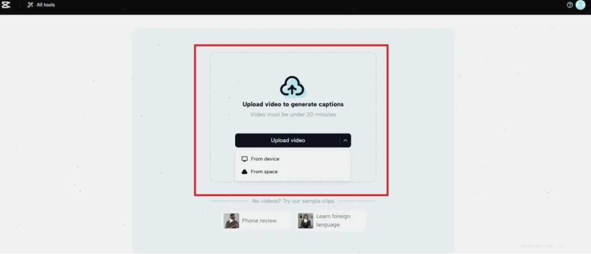 Tải video lên CapCut Web để bắt đầu tạo phụ đề tự động
