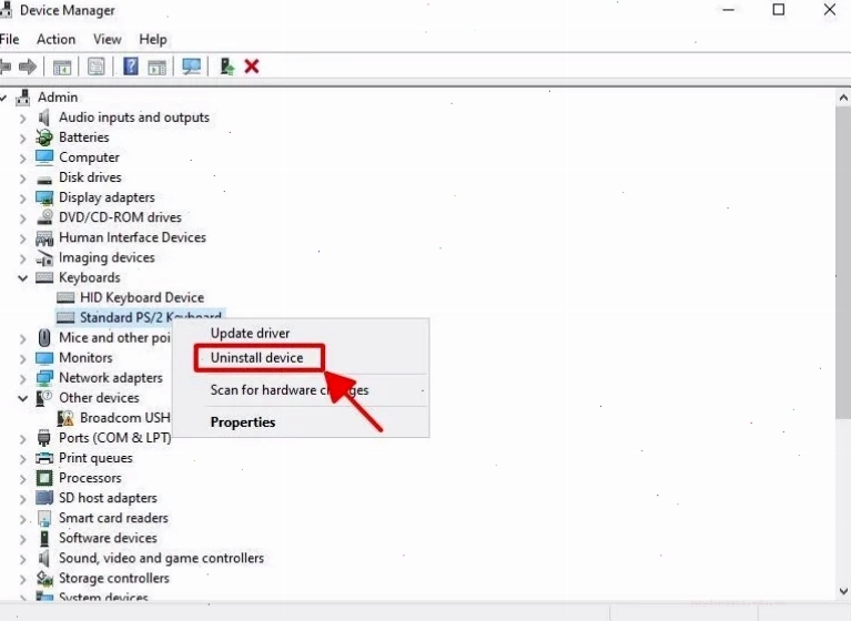 Tắt bàn phím laptop bằng Device Manager