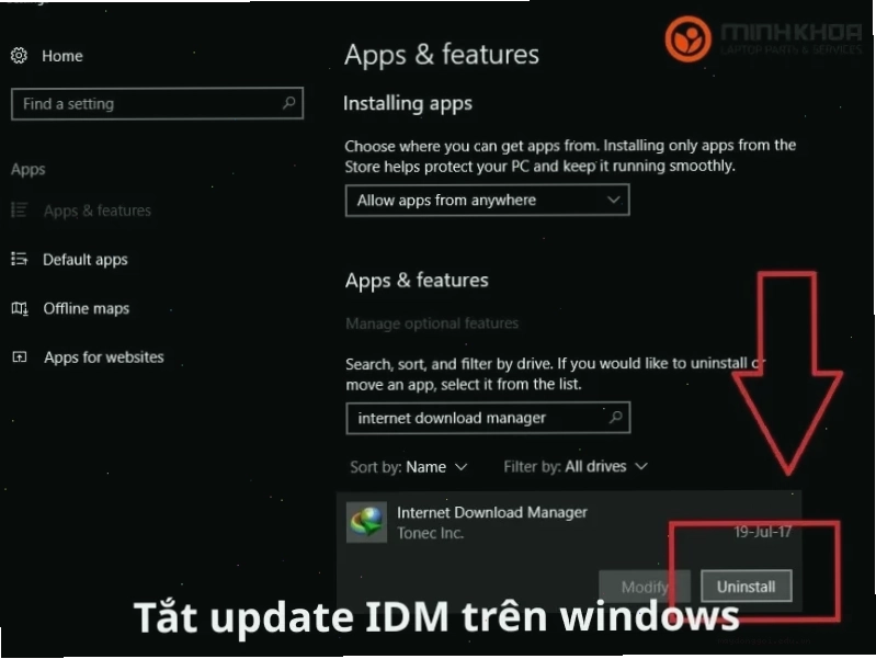 Tắt update IDM trên windows