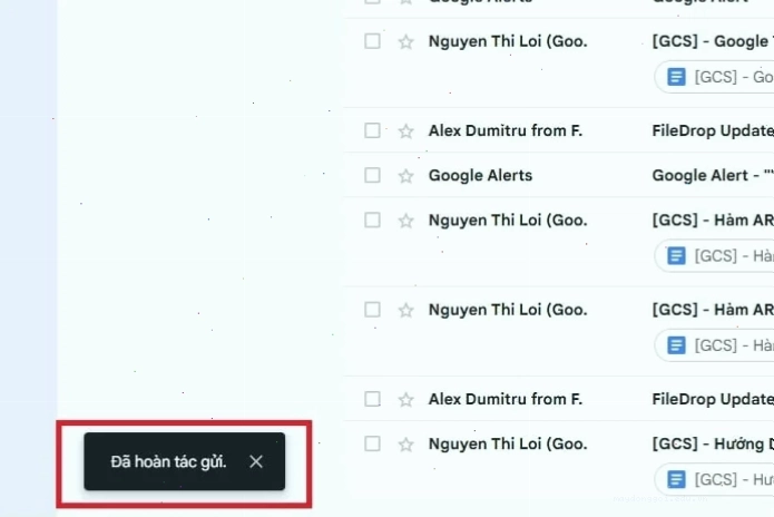 Thao tác hủy email đã gửi