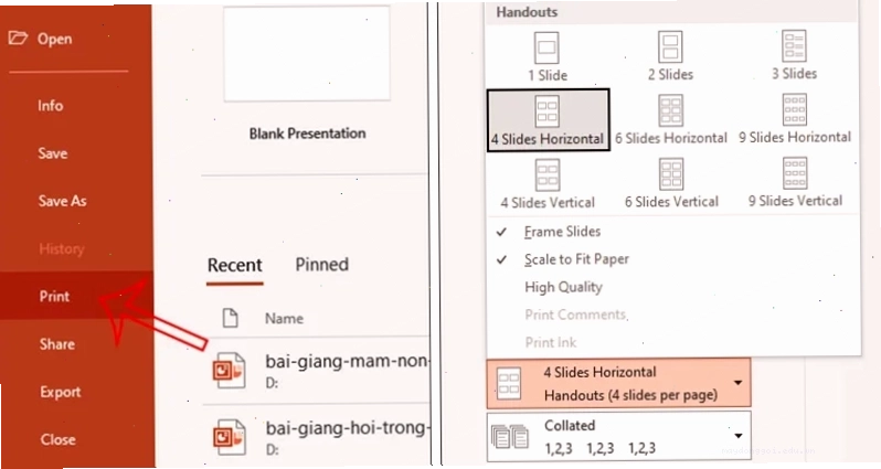 Thiết lập in nhiều slide PowerPoint trên một mặt giấy