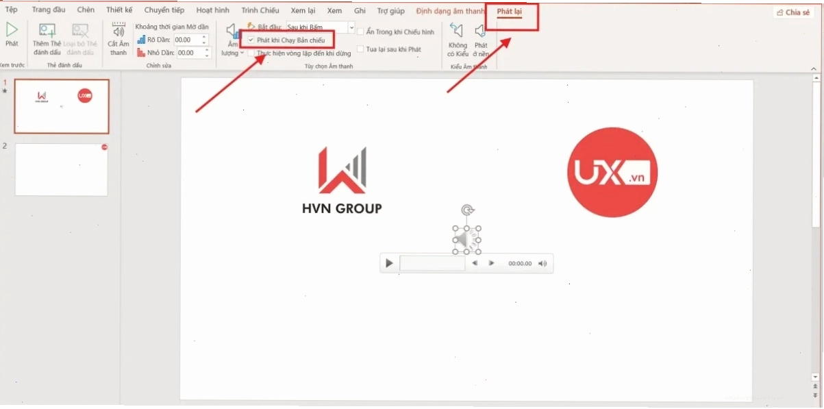 Thiết lập nhạc chạy hết toàn bộ Slide