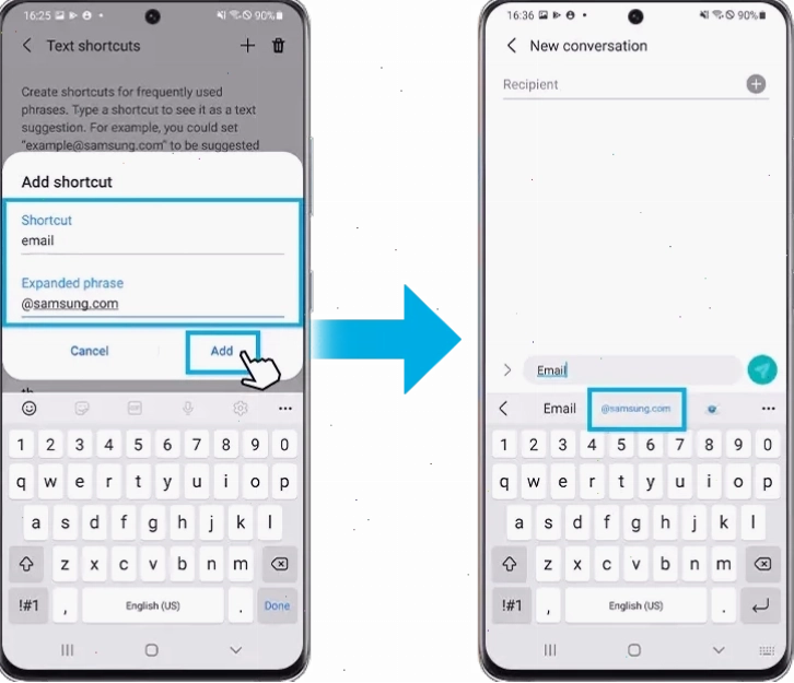 Thiết lập phím tắt văn bản trên Samsung