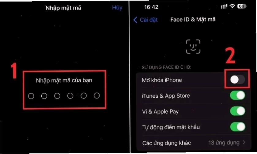 Tiếp theo, bạn nhập mật khẩu mở khóa điện thoại