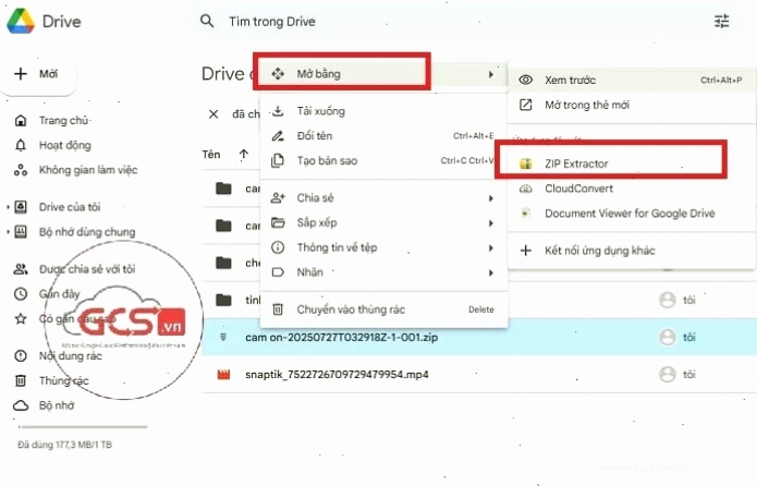 Truy cập Google Drive và chọn file ZIP để bắt đầu quá trình tải