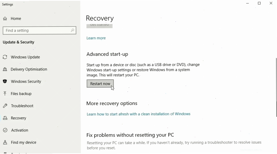 Tùy chọn Advanced Startup của Windows 10