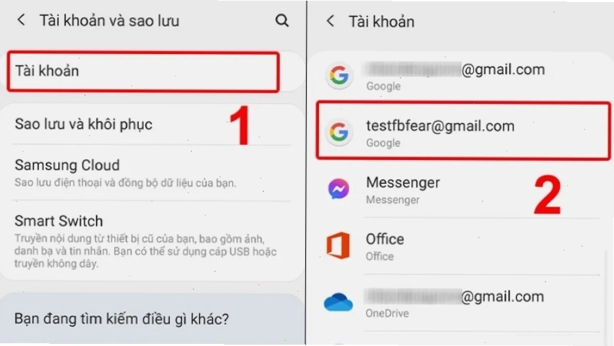 Vào mục Tài khoản, lựa chọn tài khoản Google muốn đăng xuất