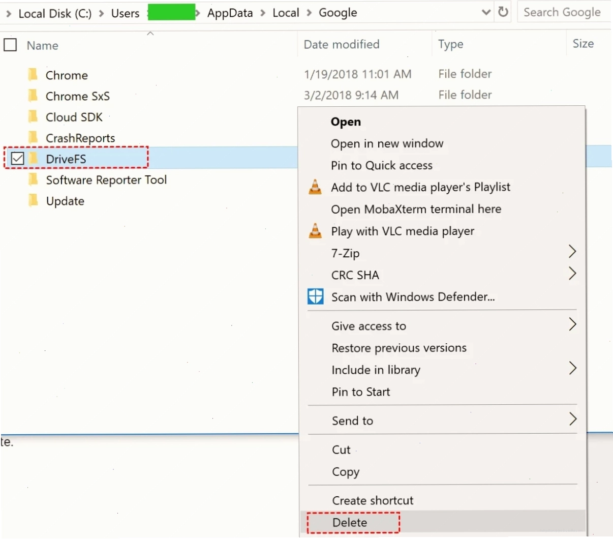 Xóa cache cho google drive để khắc phục lỗi permission