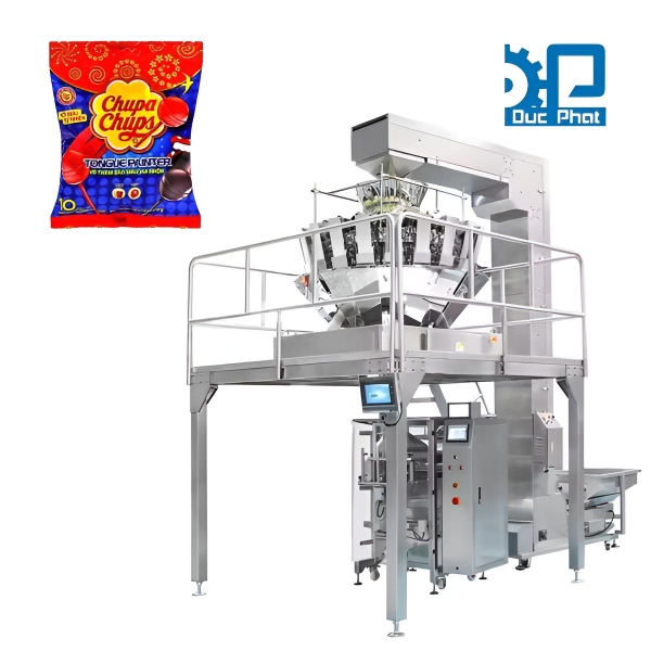 Máy đóng gói bánh kẹo 7 Máy đóng gói túi bụng máng cổ áo cân định lượng rotary cấp liệu tự động