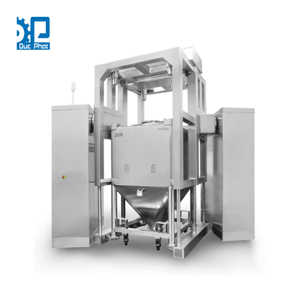 Máy trộn bột tự động nâng hạ phễu liệu